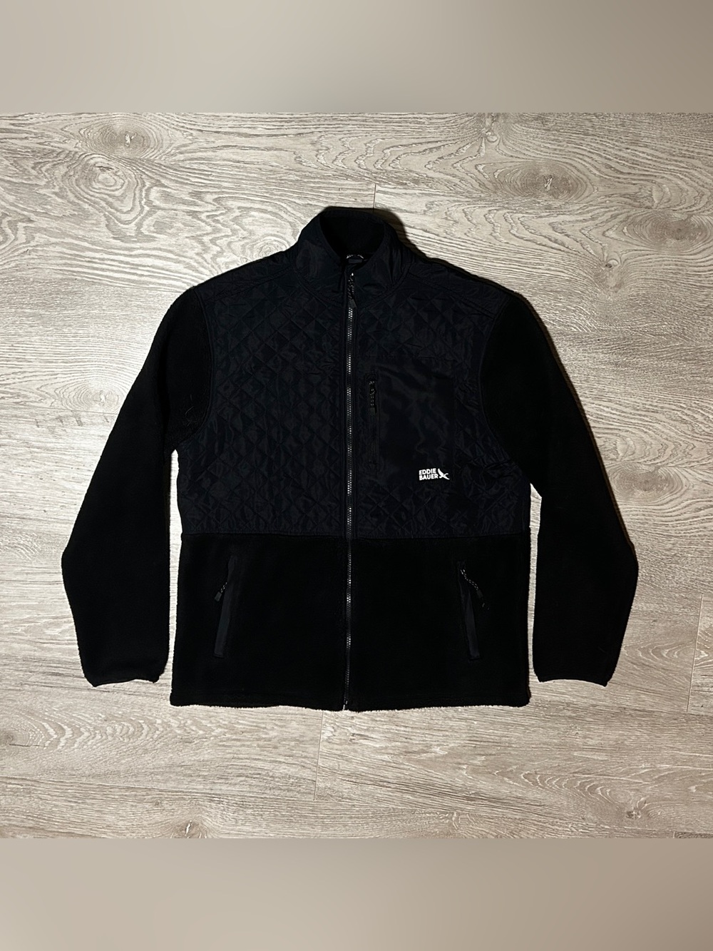 Eddie Bauer Black Quilted-Panel Fleece Jacket